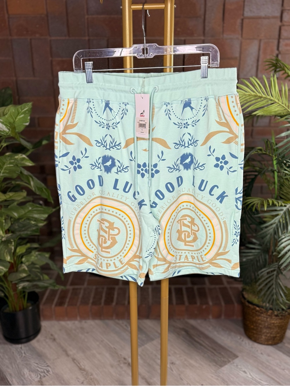 Staple Good Luck Graphic Drawstring Sweat Shorts Mint Green Men’s Size XL